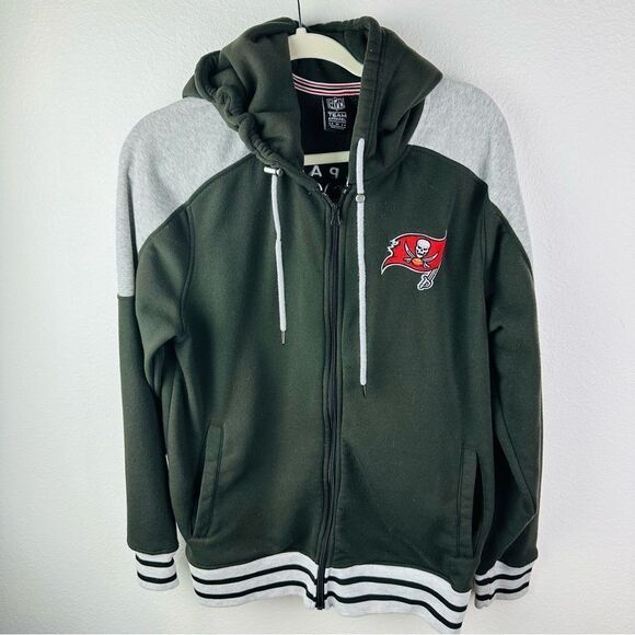 NFL Buccaneers Black Gray Full Zip Hooded Jacket Men’s Size M - Picture 1 of 4